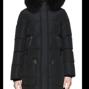 MACKAGE CARMELA MIDI LENGTH waterproof down puffer jacket leather trimmed